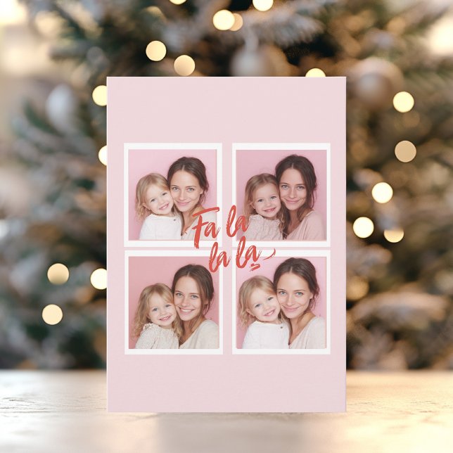 Cartes Pour Fêtes Annuelles Blush Pink Fa La La La Photo Grid Christmas  (Créateur téléchargé)