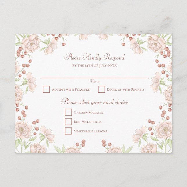 Cartes Pour Fêtes Annuelles Blush Pink Rose Wedding RSVP (Devant)