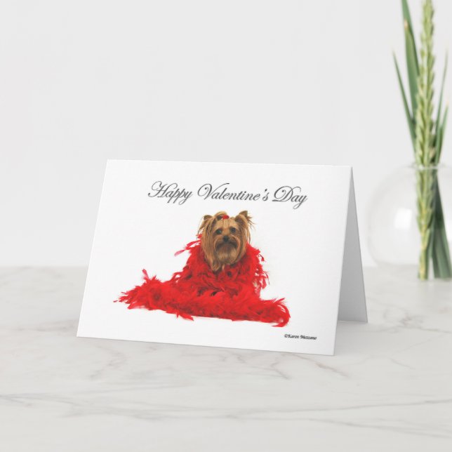 Cartes Pour Fêtes Annuelles Boa rouge Valentine de Yorkie (Devant)