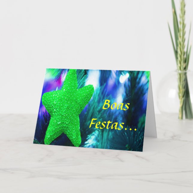Cartes Pour Fêtes Annuelles Boas Festas e um feliz Ano Novo Green Star II (Devant)