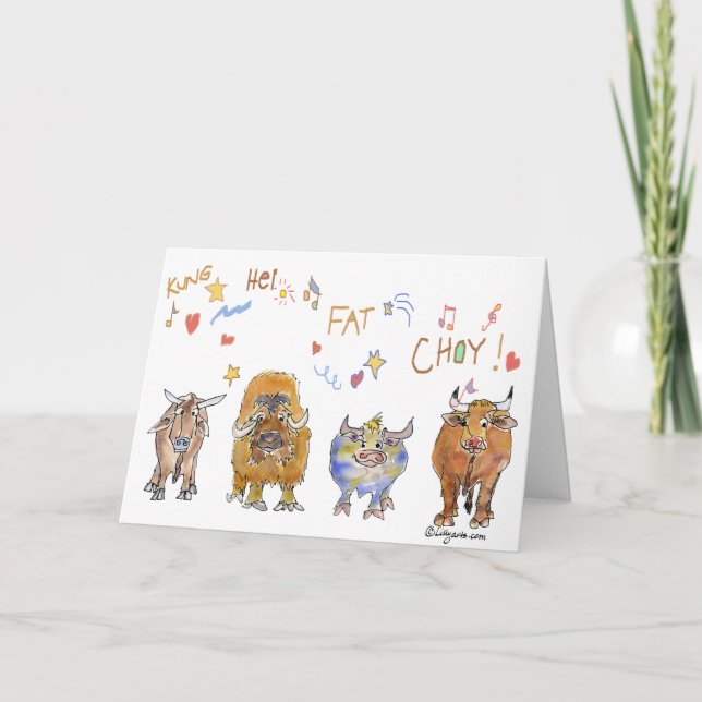Cartes Pour Fêtes Annuelles Boeuf chinois de bande dessinée de nouvelle année (Devant)