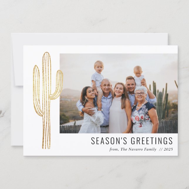 Cartes Pour Fêtes Annuelles Bohemian Desert Cactus Family Photo Holiday Card (Devant)
