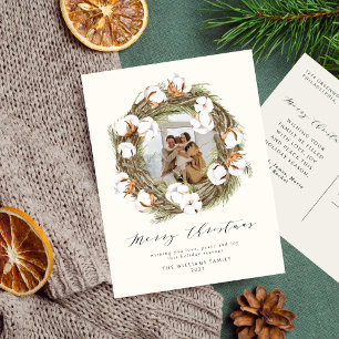 Cartes Pour Fêtes Annuelles Boho Aquarelle Noël Coton Wreath One Photo