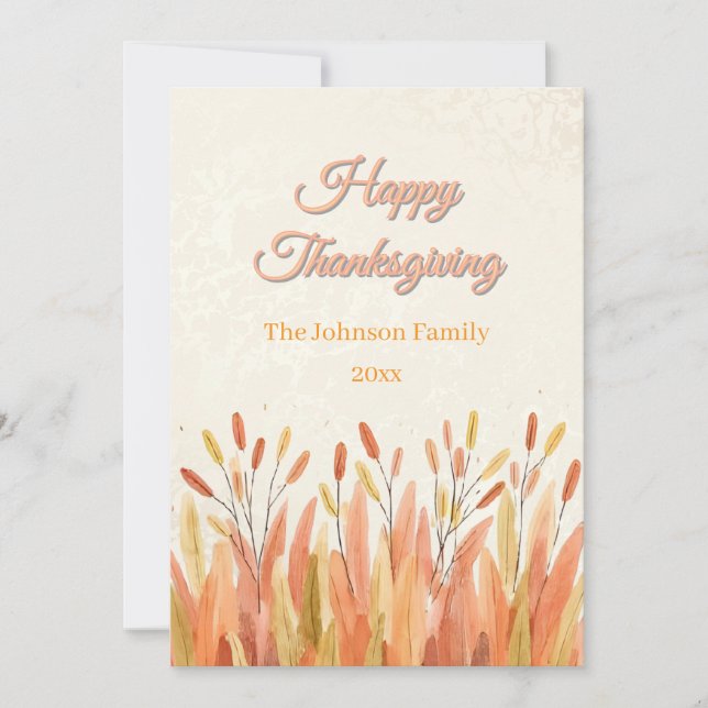 Cartes Pour Fêtes Annuelles Boho Aquarelle Pampas Grass et Thanksgiving rustiq (Devant)