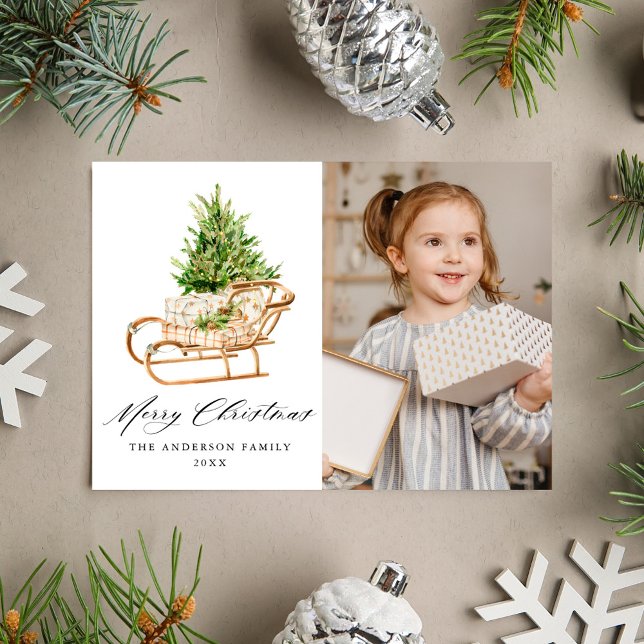 Cartes Pour Fêtes Annuelles Boho aquarelle photo de l'aube de Noël (Créateur téléchargé)