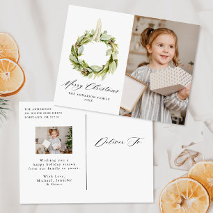 Cartes Pour Fêtes Annuelles Boho Aquarelle Verdure couronne 2 photo