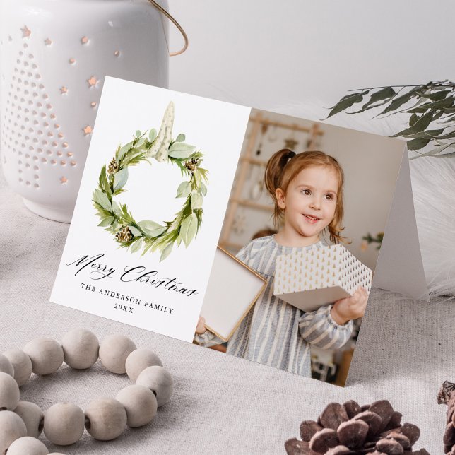 Cartes Pour Fêtes Annuelles Boho Aquarelle Verdure couronne 2 photo (Créateur téléchargé)