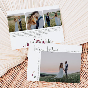 Cartes Pour Fêtes Annuelles Boho Arc en ciel & Coeurs Joyeux & Marié Quatre Ph