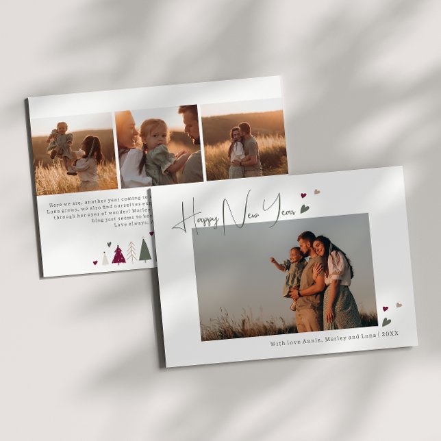 Cartes Pour Fêtes Annuelles Boho Arc-en-ciel et Coeurs Quatre photos Bonne ann (Créateur téléchargé)