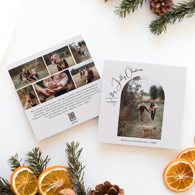 Cartes Pour Fêtes Annuelles Boho Arch Beige Holly Jolly Noël 7 Photo (Créateur téléchargé)