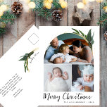 Cartes Pour Fêtes Annuelles Boho Arch Modern Christmas Photo Collage<br><div class="desc">Cette carte postale moderne en arc de bouho photo collage Noël fait la carte de vacances parfaite! Le design bohème simple en noir et blanc présente une typographie manuscrite en lettres modernes avec un style chic minimaliste et une verdure hivernale aux accents faux or. Vous pouvez personnaliser le recto de...</div>