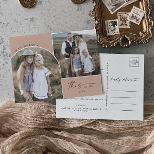 Cartes Pour Fêtes Annuelles Boho Arch moderne Saumon 3 Photos de famille C'est