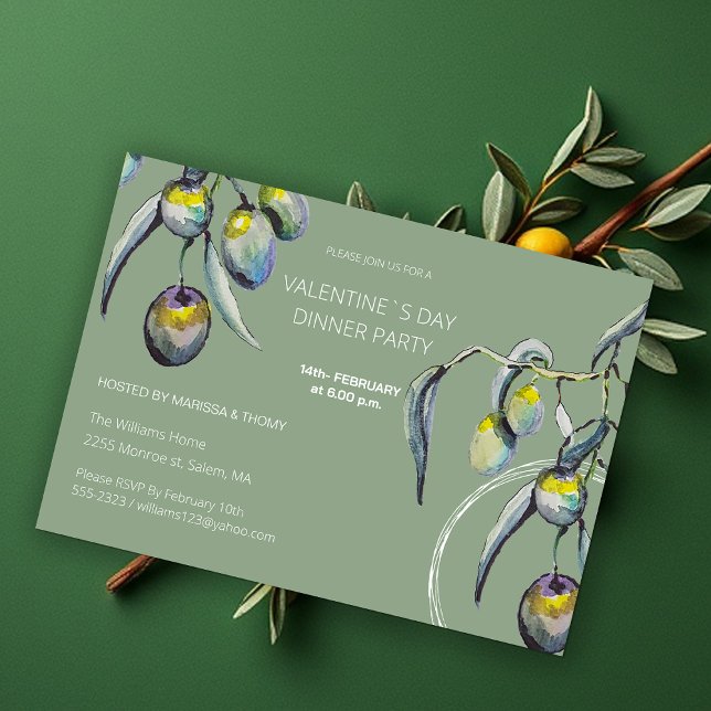 Cartes Pour Fêtes Annuelles Boho Art Dinner Party Aquarelle Olive Branche (Créateur téléchargé)