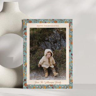 Cartes Pour Fêtes Annuelles Boho automne rustique bleu floral photo Thanksgivi