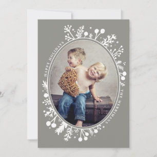 Cartes Pour Fêtes Annuelles Boho Berries Oval Holiday Photo Card Taupe
