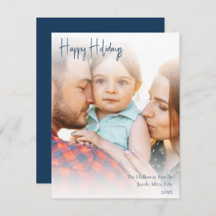 Cartes Pour Fêtes Annuelles Boho Blue manuscrit Script Full Photo Happy