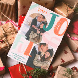 Cartes Pour Fêtes Annuelles Boho bold script 2 photos arche Joyful Noël<br><div class="desc">Boho moderne bold script 2 photos arch Joyful Noël en gras boho vert,  terre cuite,  rose et aqua avec un script de brosse cool. Ajoutez 2 de vos photos préférées.</div>