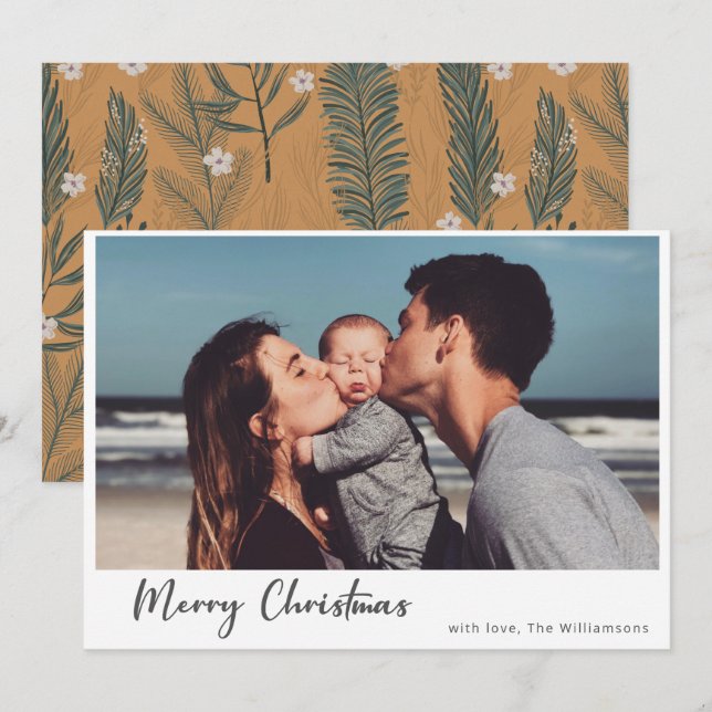 Cartes Pour Fêtes Annuelles Boho Botanique Simple Script Joyeux Noël Photo (Devant / Derrière)