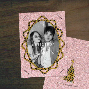 Cartes Pour Fêtes Annuelles Boho Cheetah & Parties scintillant Rose Oval Photo