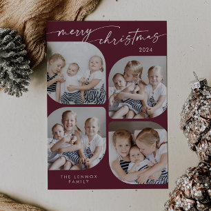 Cartes Pour Fêtes Annuelles Boho Chic Bourgogne Famille Multi Photo Noël