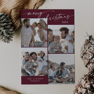 Cartes Pour Fêtes Annuelles Boho Chic Bourgogne Noël Photo Noël unique