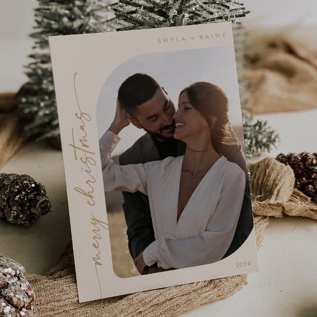 Cartes Pour Fêtes Annuelles Boho Chic Cream Gold Photo Simple Joyeux Noël (Créateur téléchargé)