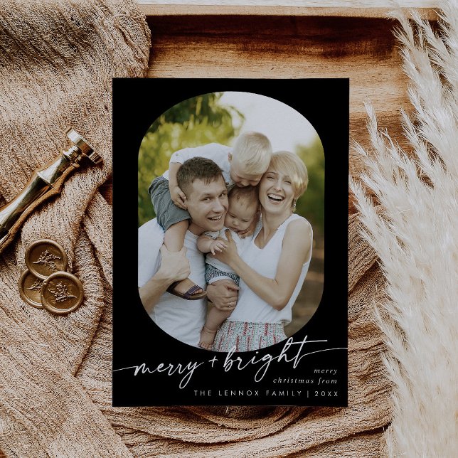 Cartes Pour Fêtes Annuelles Boho Chic Dark Black Merry Bright Photo Noël (Créateur téléchargé)