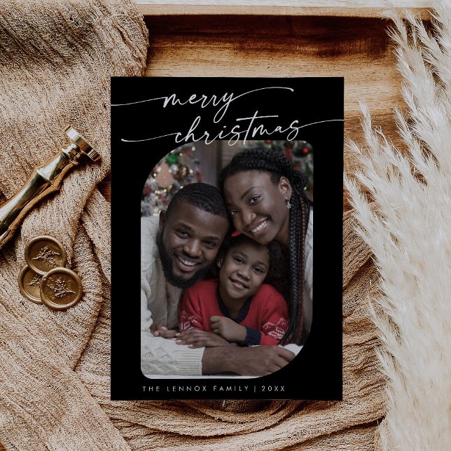 Cartes Pour Fêtes Annuelles Boho Chic Dark Black Photo Joli Joyeux Noël (Créateur téléchargé)