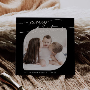 Cartes Pour Fêtes Annuelles Boho Chic Dark Black Photo Jolie Famille Noël