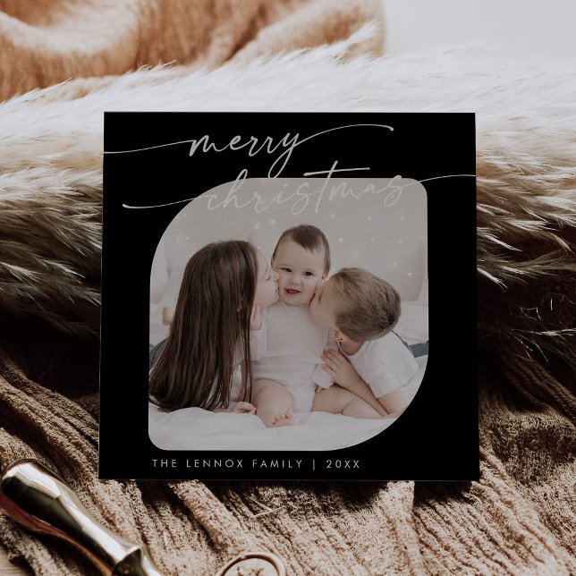 Cartes Pour Fêtes Annuelles Boho Chic Dark Black Photo Jolie Famille Noël (Créateur téléchargé)