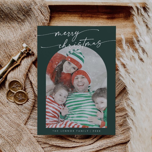 Cartes Pour Fêtes Annuelles Boho Chic Dark Green Fun Famille Photo Noël (Créateur téléchargé)