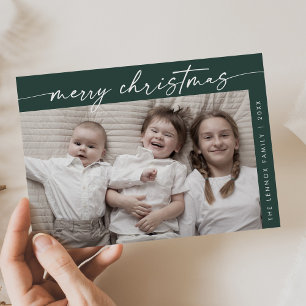 Cartes Pour Fêtes Annuelles Boho Chic Dark Green Photo Amusant Famille Noël