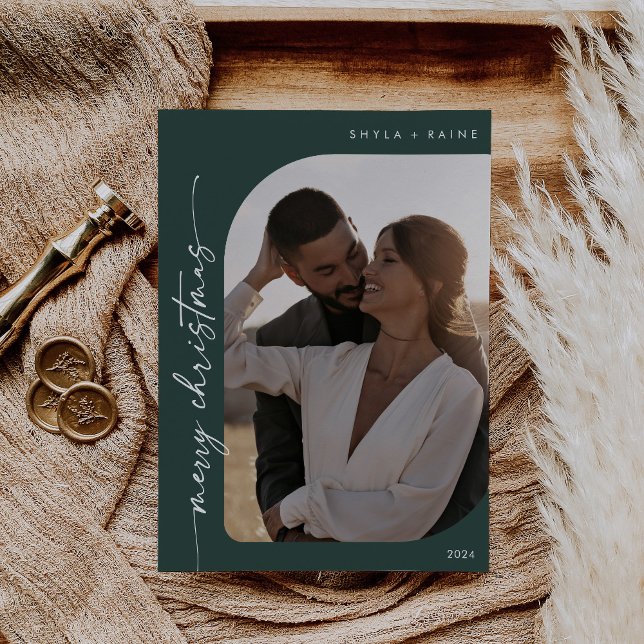 Cartes Pour Fêtes Annuelles Boho Chic Dark Green Photo Simple Joyeux Noël (Créateur téléchargé)