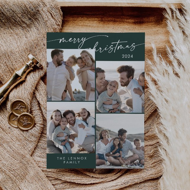 Cartes Pour Fêtes Annuelles Boho Chic Dark Green Xmas Photo Noël unique (Créateur téléchargé)