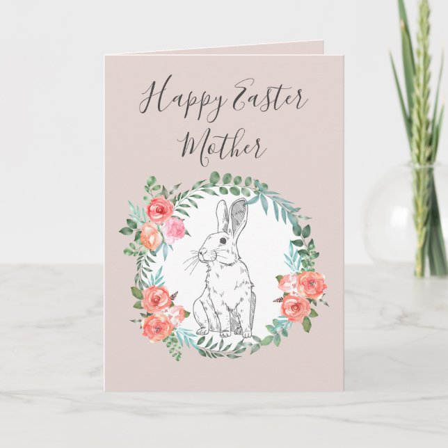 Cartes Pour Fêtes Annuelles Boho Chic Happy Pâques Mère Lapin Floral Mauve (Devant)