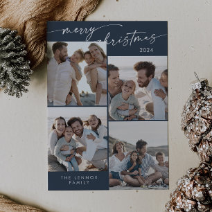 Cartes Pour Fêtes Annuelles Boho Chic Navy Blue Xmas Photo Noël unique