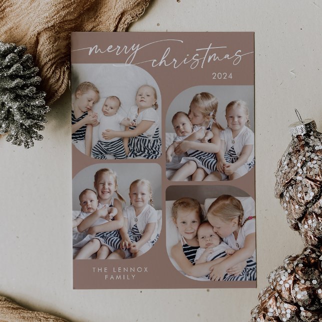 Cartes Pour Fêtes Annuelles Boho Chic Neutral Famille Multi Photo Noël (Créateur téléchargé)
