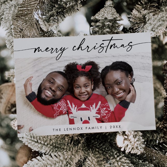 Cartes Pour Fêtes Annuelles Boho Chic Noir Blanc Facile Photo moderne Noël (Créateur téléchargé)