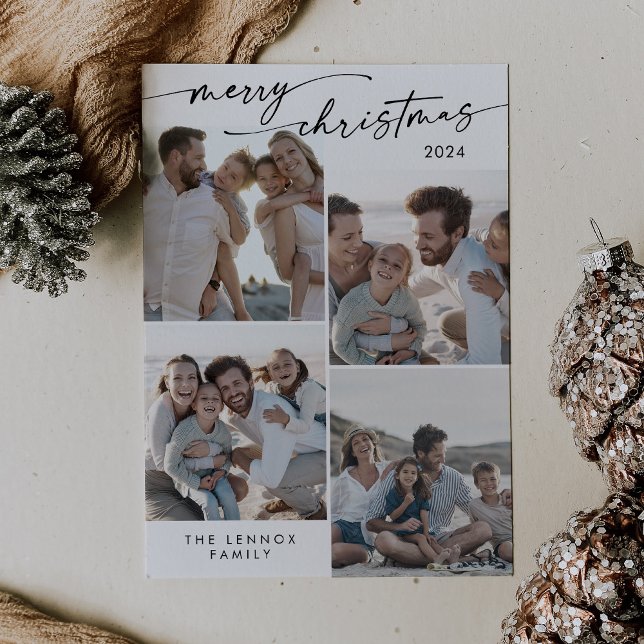 Cartes Pour Fêtes Annuelles Boho Chic Noir Blanc Noël Photo Noël unique (Créateur téléchargé)