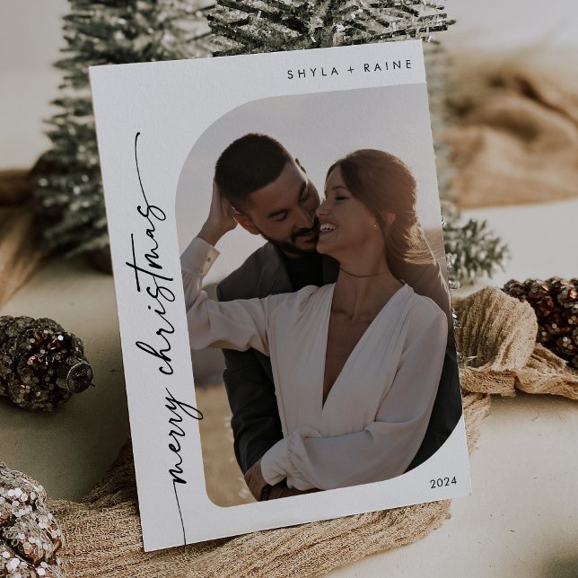 Cartes Pour Fêtes Annuelles Boho Chic noir blanc Photo Simple Joyeux Noël (Créateur téléchargé)