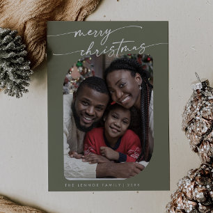 Cartes Pour Fêtes Annuelles Boho Chic Olive Green Photo Joli Joyeux Noël