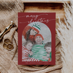 Cartes Pour Fêtes Annuelles Boho Chic Red Fun Famille Photo Noël