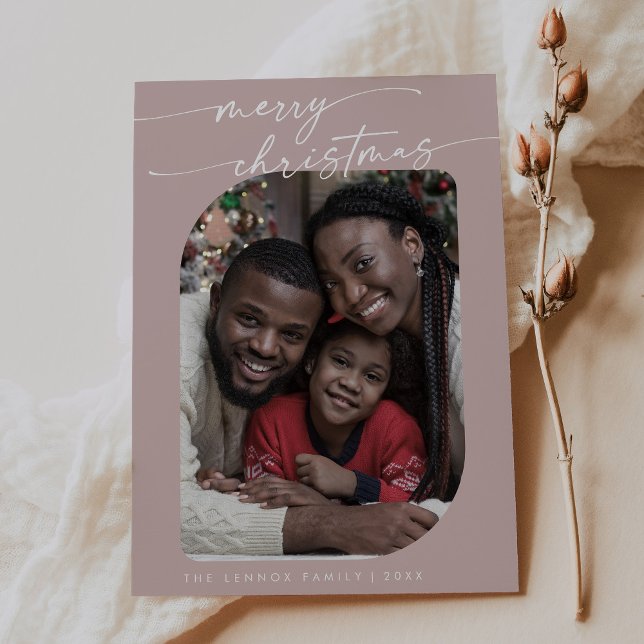 Cartes Pour Fêtes Annuelles Boho Chic Rose Rose Photo Joli Joyeux Noël (Créateur téléchargé)