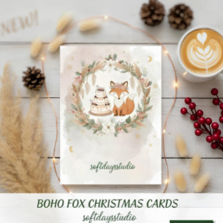 Cartes Pour Fêtes Annuelles Boho Christmas Fox Greeting Card - Whimsical Woodl