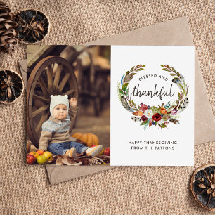 Cartes Pour Fêtes Annuelles Boho d'automne fleurit Thanksgiving Photo Flat