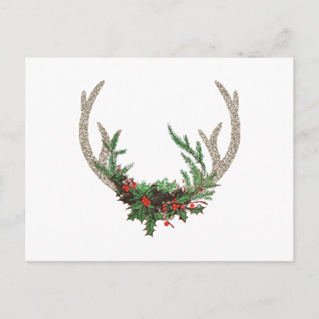 Cartes Pour Fêtes Annuelles Boho Deer Antlers | Floral de Noël rouge rustique (Devant)