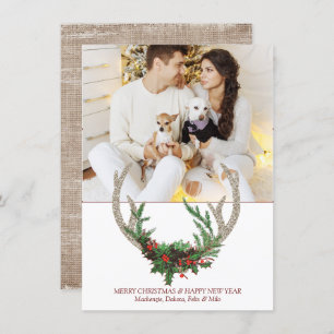 Cartes Pour Fêtes Annuelles Boho Deer Antlers   Rustic Christmas Floral Photo
