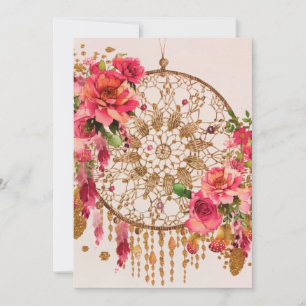 Cartes Pour Fêtes Annuelles Boho Dreamcatcher Pink Gold Floral Aquarelle