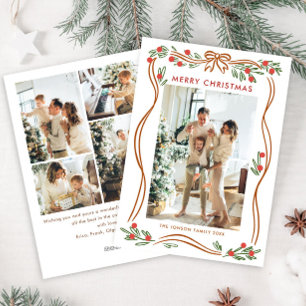 Cartes Pour Fêtes Annuelles Boho Festif Beige Noël Bow Ribbon 5 Photo