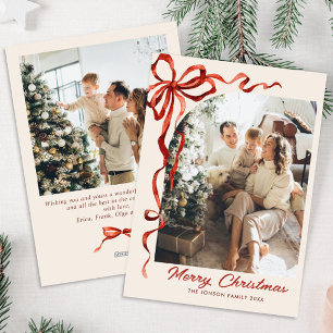 Cartes Pour Fêtes Annuelles Boho Festif Noël Rouge Bow Ribbon 2 Photo